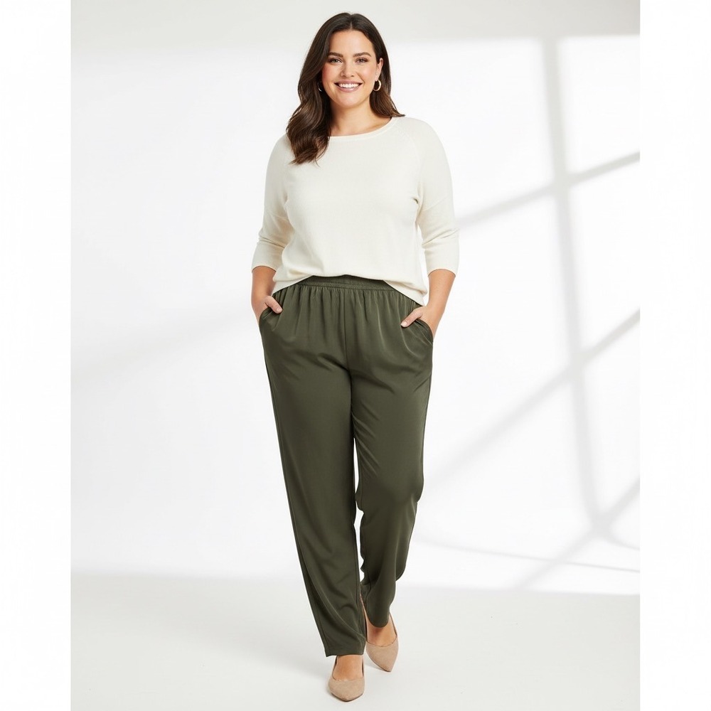 NEW Susan Graver QVC Pull On Straight Leg‎ Pants Women Plus 1X Tall Long Green